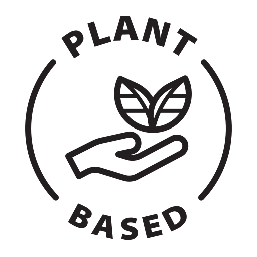 Plant-based certification logo with hand holding leaf